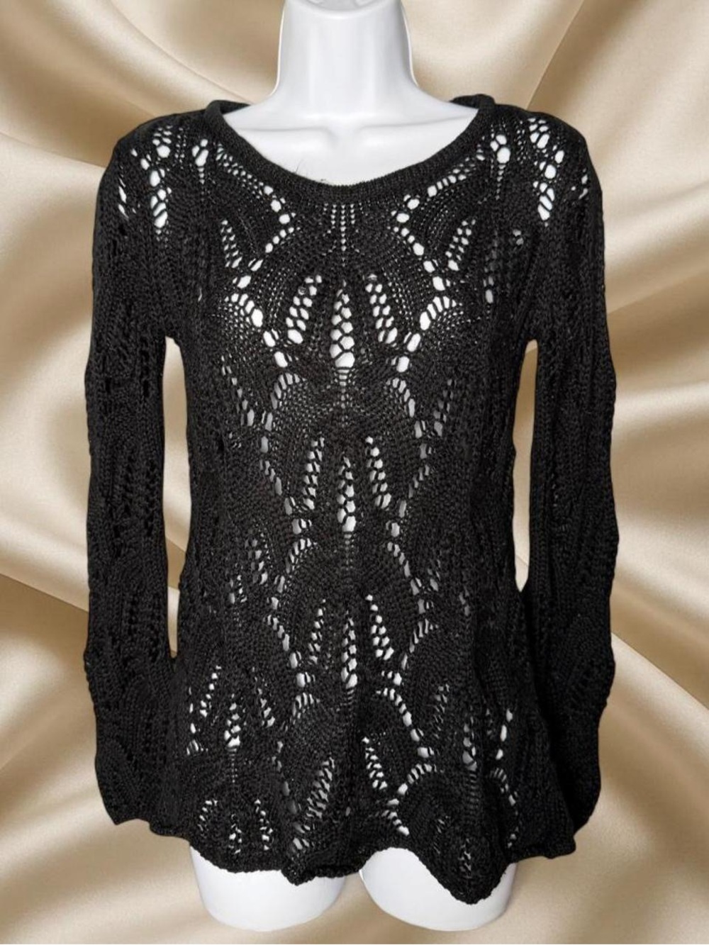Black Open Knit Long Sleeve Sweater